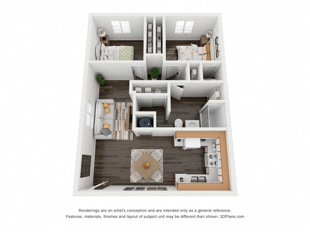 Floor plan for 2 beds, 1 bath, 700 sqft